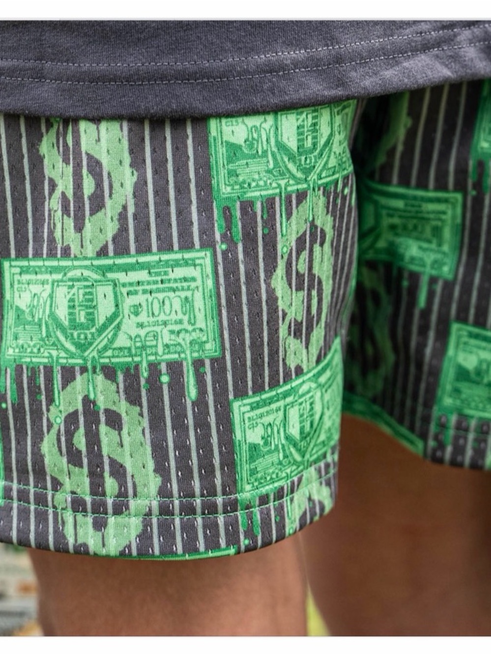 Baseball Lifestyle 101 Teen / Men's Black Shorts with Neon Green Money Print